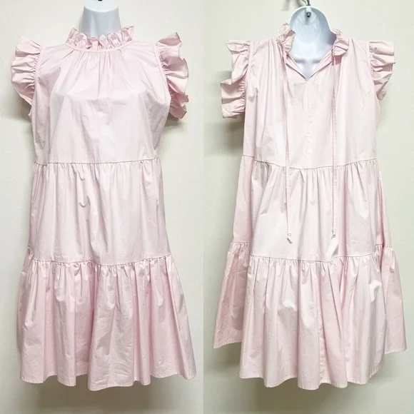 MONICA NERA Womens Pink Cotton Artelier Made to Order Tiered Mini Dress Size M - Picture 2 of 10